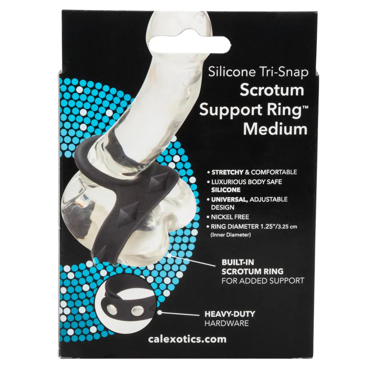 CalExotics - Silicone Tri-Snap Scrotum Support Cock Ring (Black) CE2179 CherryAffairs