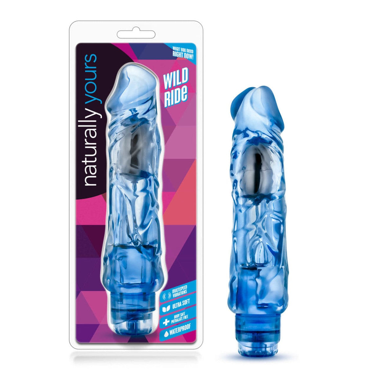 Blush Novelties - Naturally Yours Wild Ride Realistic Vibrating Dildo 9" Blue 735380301521 Realistic Dildo w/o suction cup (Vibration) Non Rechargeable