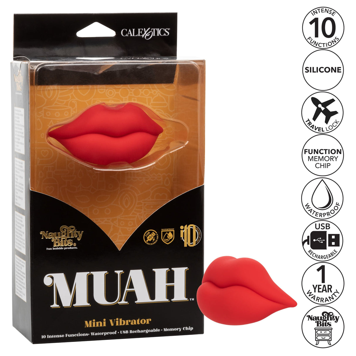 California Exotics - Naughty Bits Muah Discreet Mini Vibrator (Red) CE1953 CherryAffairs