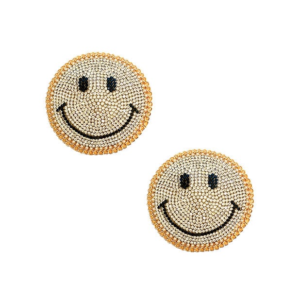 Neva Nude - Burlesque Smile Face Jewel Reusable Silicone Pasties Nipple Covers O/S (Gold) Nipple Covers