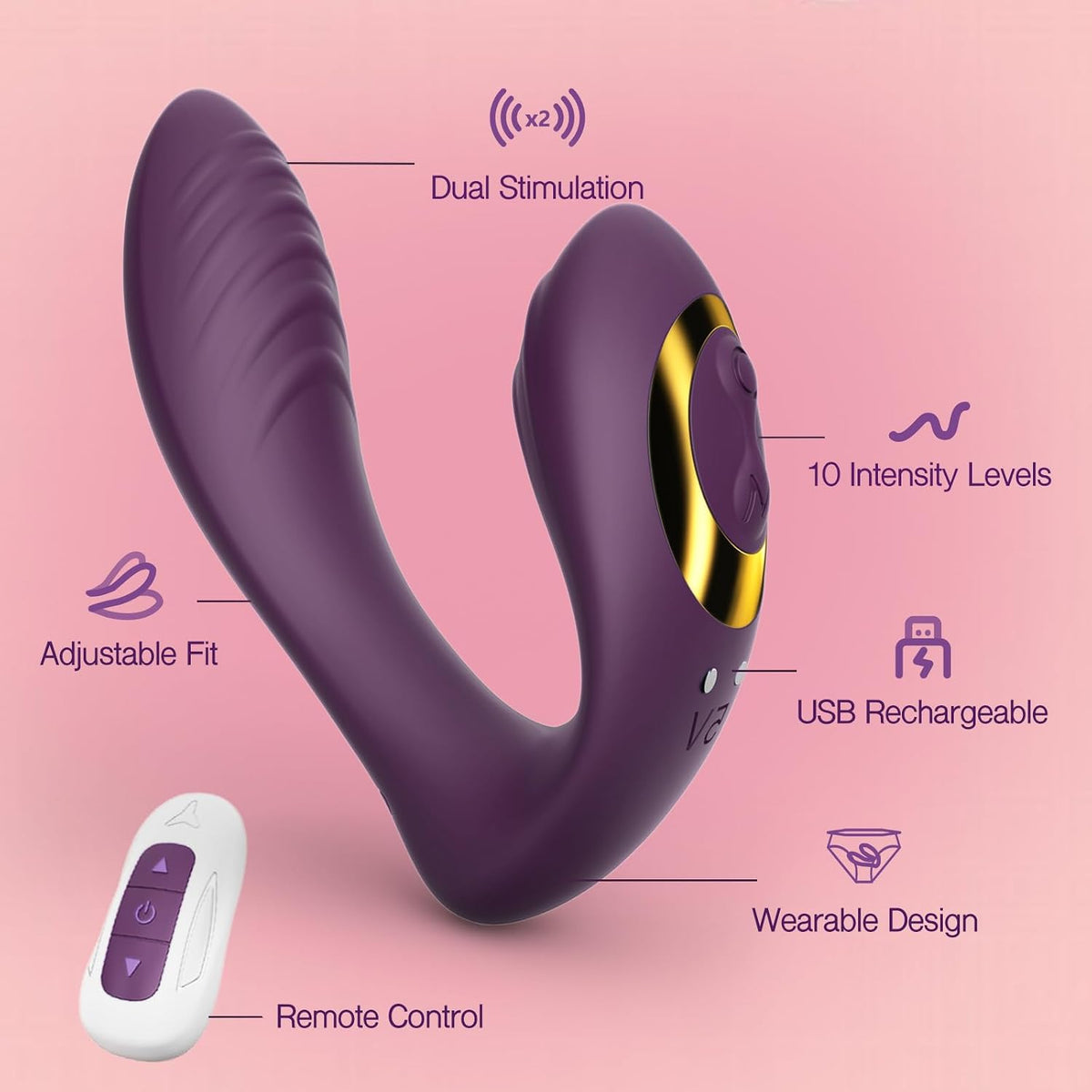 Tracy's Dog - Alat Penggetar G-Spot & Kelentit Boleh Dipakai Kawalan Jauh Dual-Vibe OG (Ungu)