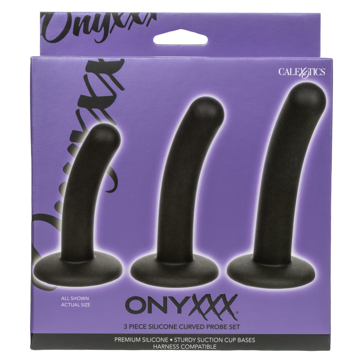CalExotics - Onyxxx 3-Piece Silicone Curved Anal Probe Set (Black) - Black