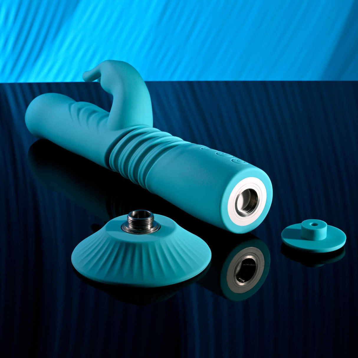 Evolved - Bunny Hop Suction-Base Thrusting Rabbit Vibrator (Blue)