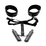XR Brands - Master Series Acquire Thigh Harness with Wrist Cuffs (Black) - Black