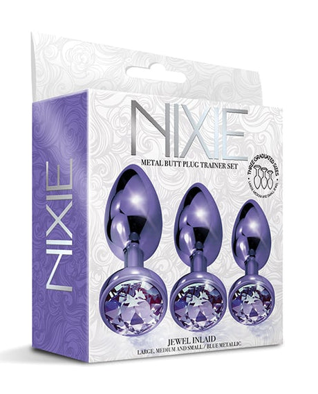 Nixie - Metal Jeweled Anal Plug Training Set (Metallic Purple) - Metallic Purple