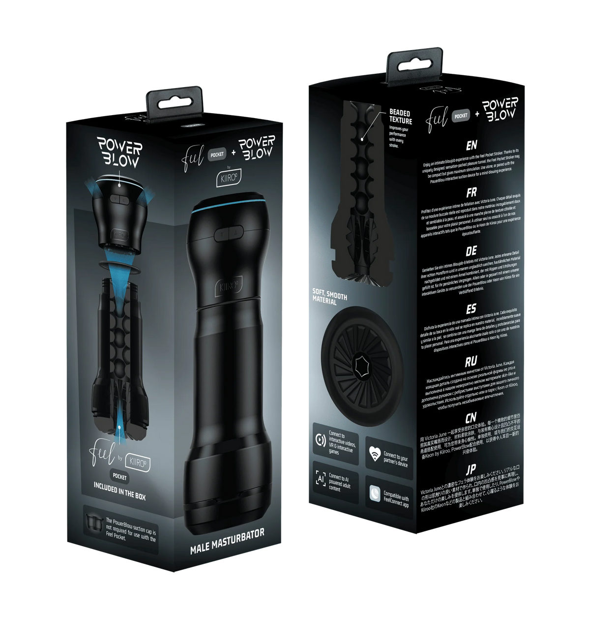 Kiiroo - Kombo Masturbator Sedutan PowerBlow & Feel Pocket Kawalan Aplikasi (Hitam)