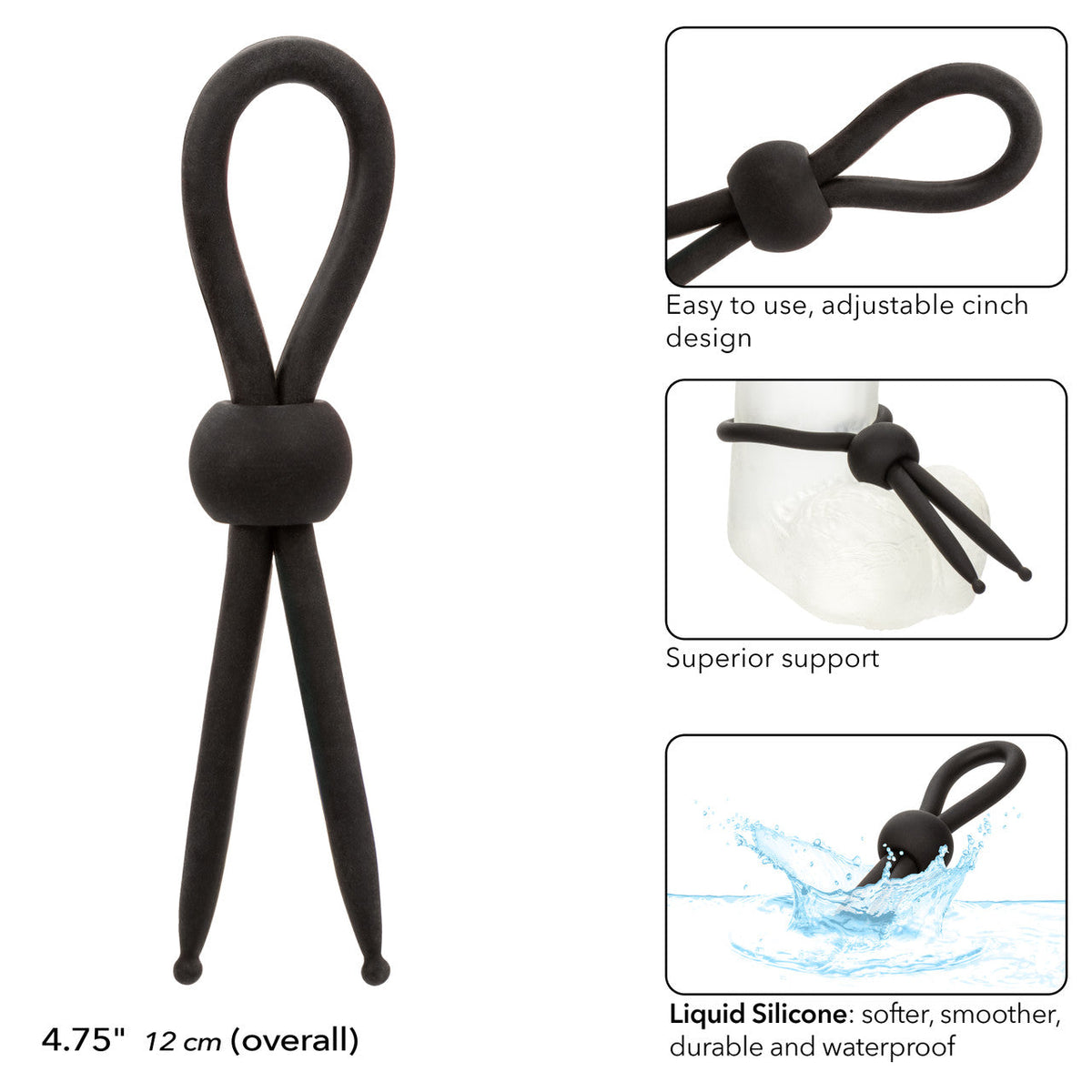 CalExotics - Alpha Liquid Silicone Adjustable Lasso Cock Ring (Black) – product view 5