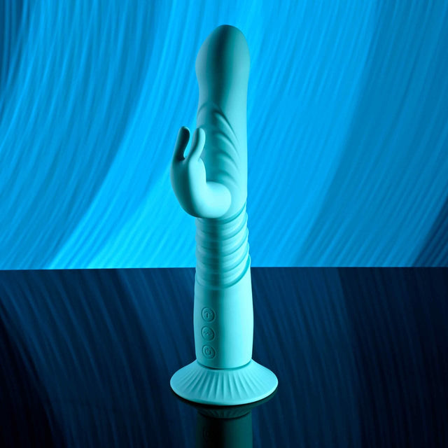 Evolved - Bunny Hop Suction-Base Thrusting Rabbit Vibrator (Blue) EV1215 CherryAffairs