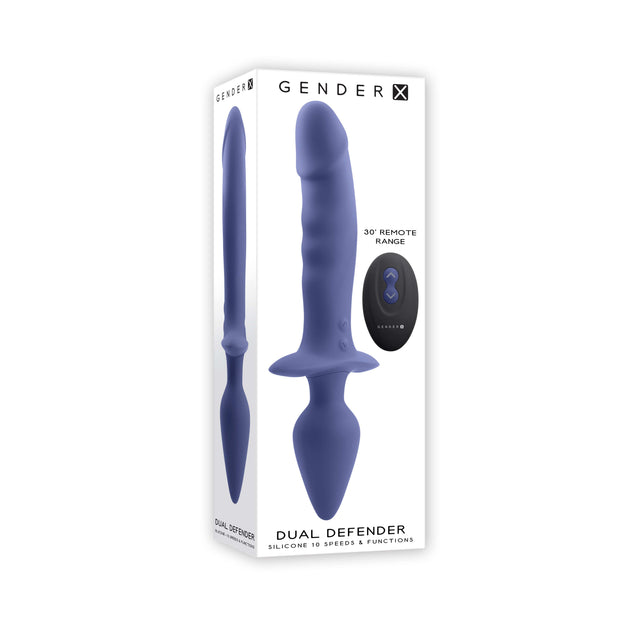 Evolved - Gender X Dual Defender Vibrating Anal Plug and Dildo (Blue) EV1130 CherryAffairs