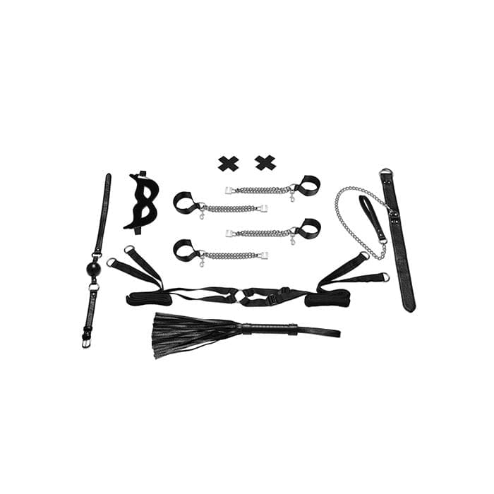 Lux Fetish - All Chained Up 6 Piece Bondage Accessory Set (Black) LXF1021 CherryAffairs