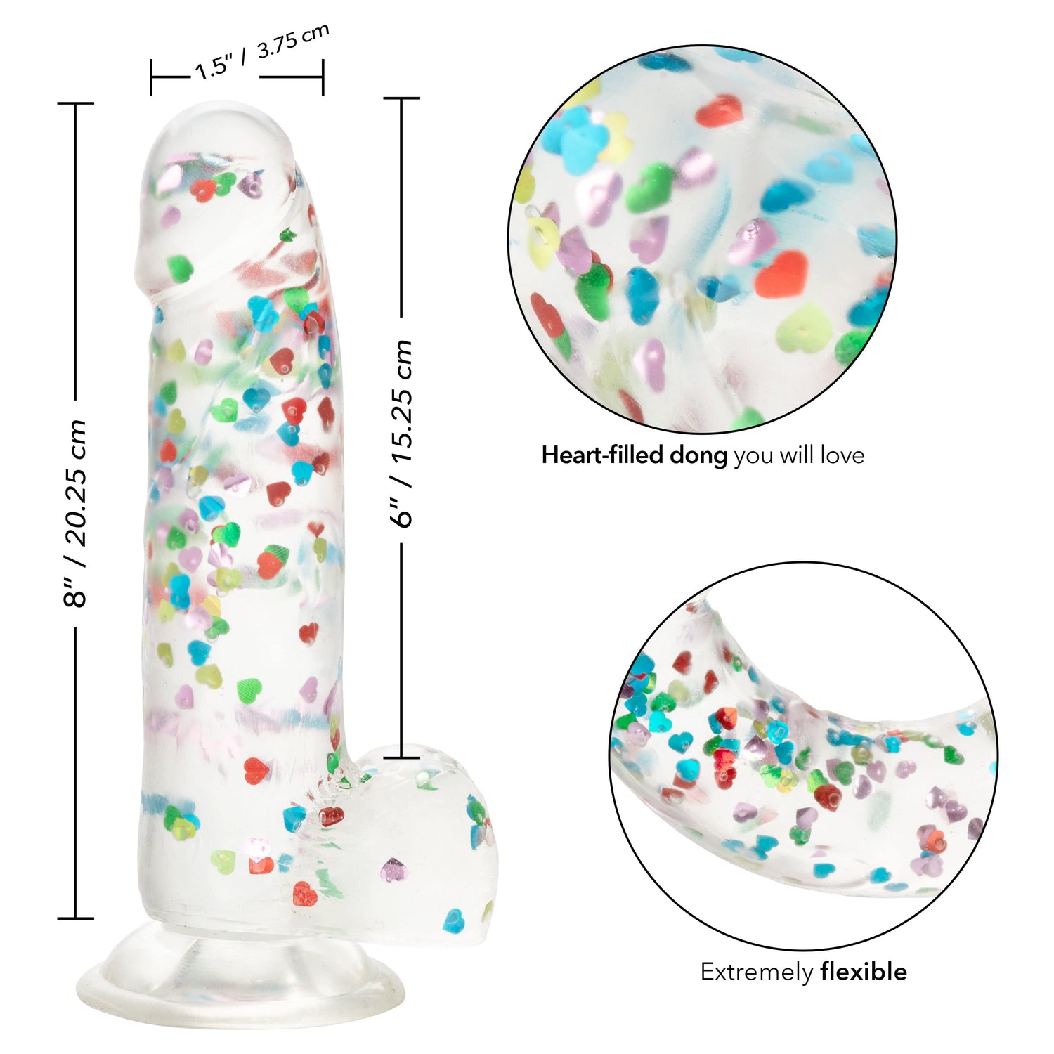 California Exotics - Naughty Bits I Love Dick Heart filled Dong Realistic Dildo with Balls 8" (Clear) CE1968 CherryAffairs